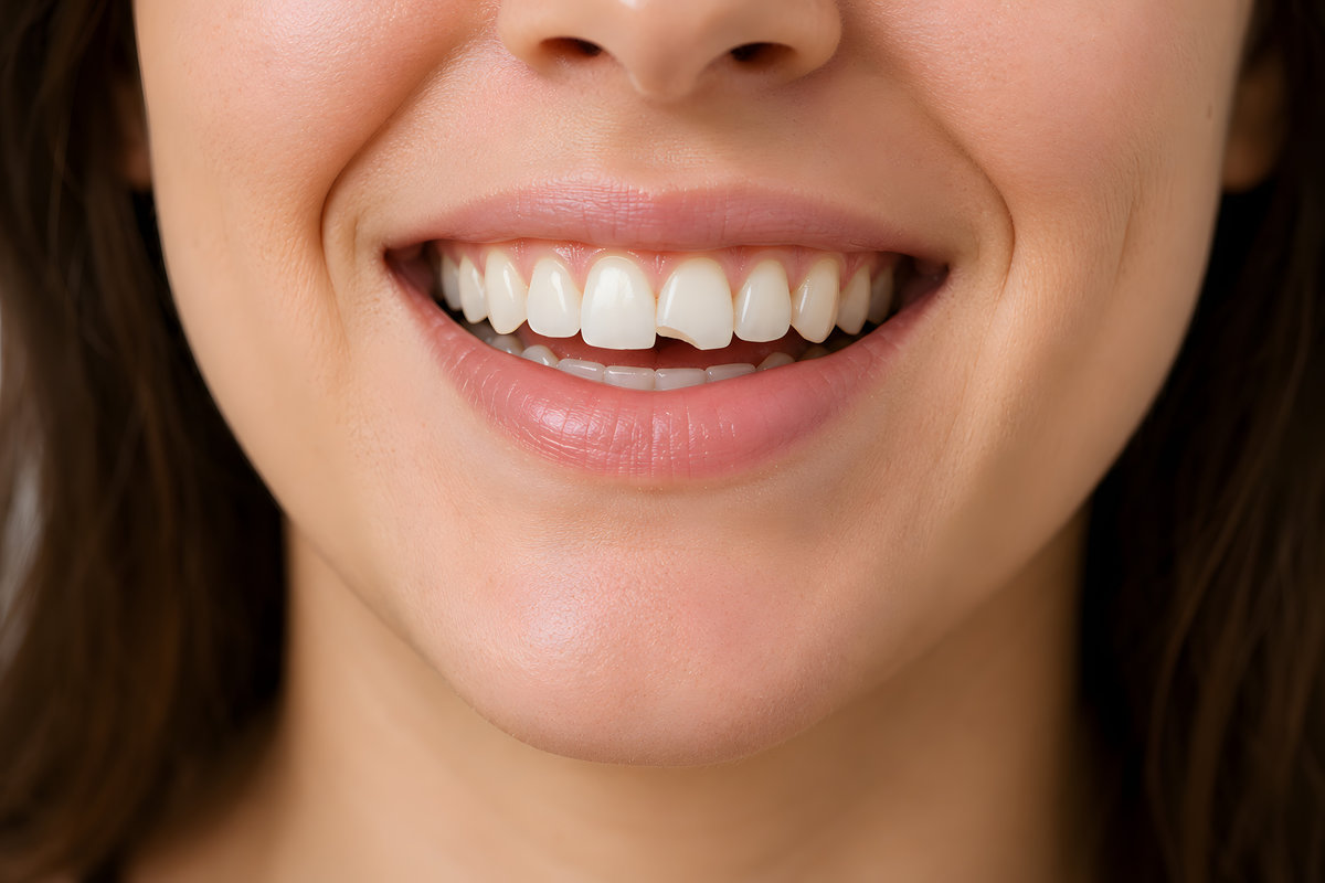 Chipped Front Tooth in Woman's Smile – Cosmetic Dentistry, Dental Bonding & Tooth Repair